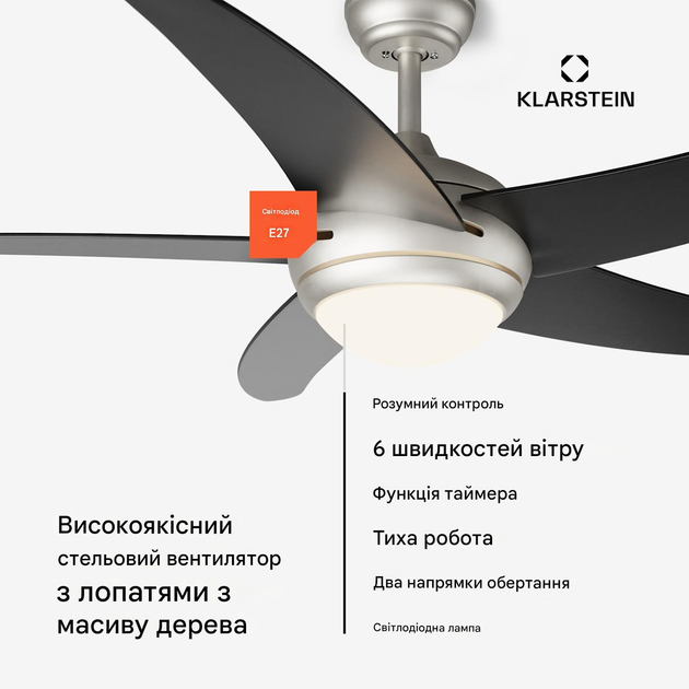 Потолочная люстра вентилятор Klarstein Bolero Черный Б/У - изображение 7