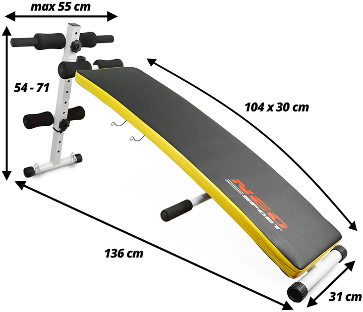 Ławeczka skośna do ćwiczeń Neo Sport NS-07 z ekspaderami i hantelkami (5902041317466) - obraz 9