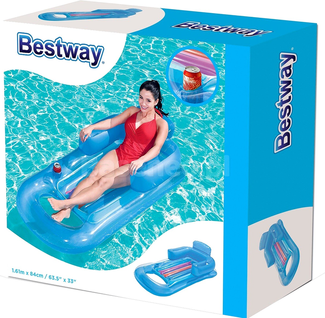 Надувний матрац для плавання Bestway зі спинкою 161 x 84 см синій 43028 (5908220473831) - зображення 1