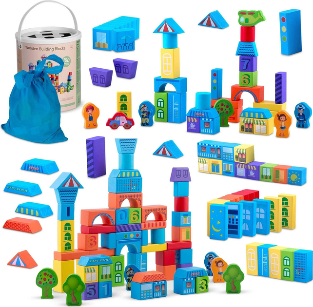 Drewniane klocki edukacyjne Ricokids RK-871 787101 100 elementów (5903890623258) - obraz 2