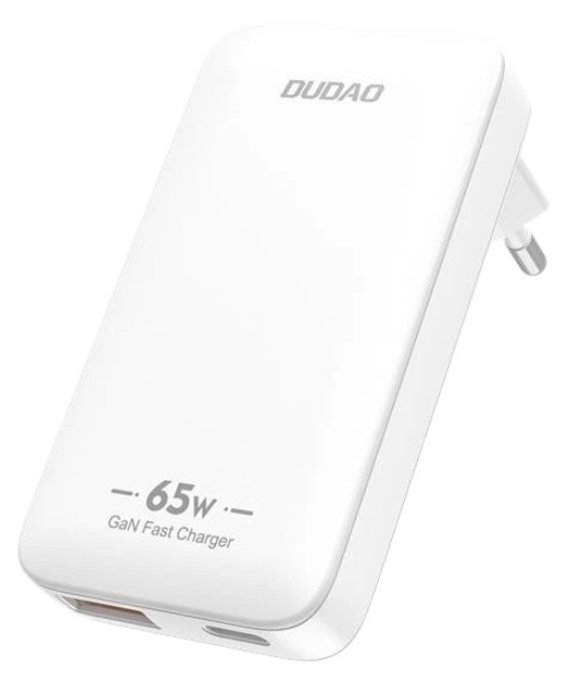 Мережевий зарядний пристрій Dudao A65Q 65W PD USB-A / USB-C Ultra-Thin EU/US White (6976625333851) - зображення 1
