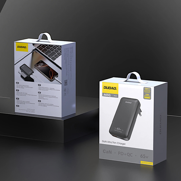 Мережевий зарядний пристрій Dudao A65Q 65W PD USB-A / USB-C Ultra-Thin EU/US Black (6976625333868) - зображення 2