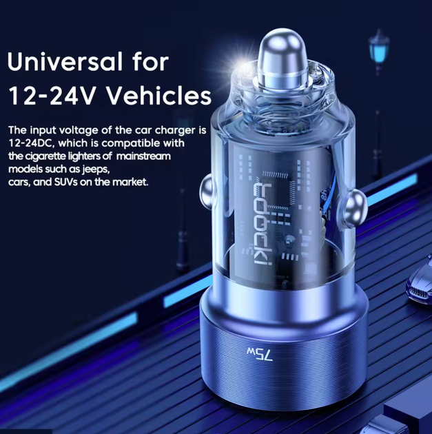 Автомобильное зарядное устройство Toocki USB/Type-C 60 W - изображение 3