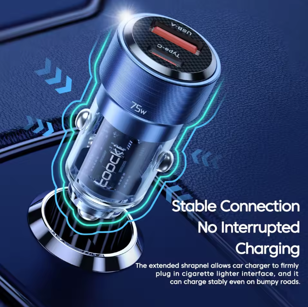 Автомобильное зарядное устройство Toocki USB/Type-C 60 W - изображение 6