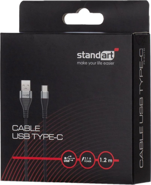 Кабель Standart USB Type-A – USB Type-C 1.2 м Grey (GT-RH016 grey) - зображення 2