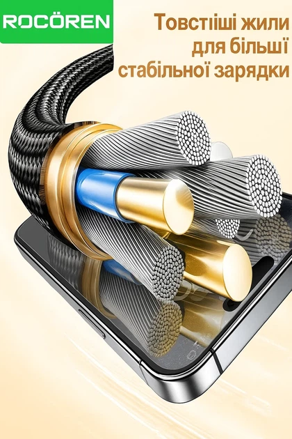 Кабель Rocoren Type-C to Type-C 100W 2м черный в нейлоновой оплетке - Фото 5 Кабель Rocoren Type-C to Type-C 100W 2м черный в нейлоновой оплетке - изображение 5
