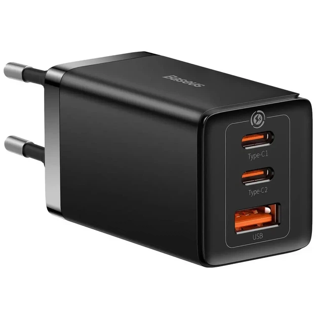 Мощное зарядное устройство GaN5 Pro 65W Baseus 1xUSB-A + 2xType-C (CCGP120201) Black - Фото 1 Мощное зарядное устройство GaN5 Pro 65W Baseus 1xUSB-A + 2xType-C (CCGP120201) Black - изображение 1