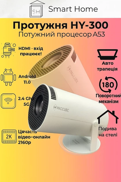 Смарт Проектор Magcubic HY300 PRO 4K Android 11 HD BT5.0 Dual Wi-Fi Домашний кинотеатр - изображение 4