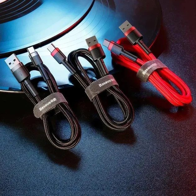 Кабель Baseus Cafule Cable USB for Type-C 2A 3 м Red/Black (CATKLF-U91) - изображение 5