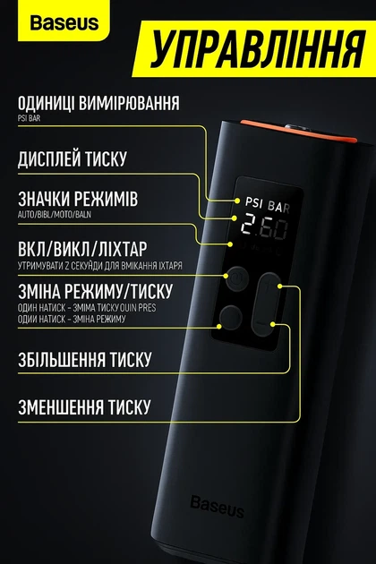 Автокомпрессор Baseus Super Mini Inflator Pump Black (CRCQ000001) - изображение 7