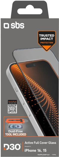 Szkło hartowane SBS D30 Screen Protector z aplikatorem do Apple iPhone 15 / 15 Pro / 16 (8018417511974) - obraz 2