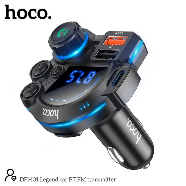 Автомобильный FM-трансмиттер модулятор и зарядный адаптер Hoco DFM01 Legend |Bluetooth 5.0, 2USB/Type-C, 38W/3A, TF, поддержка быстрой зарядки PD/QC, LED-дисплей, RGB-подсветка, универсальная совместимость| Черный - изображение 7