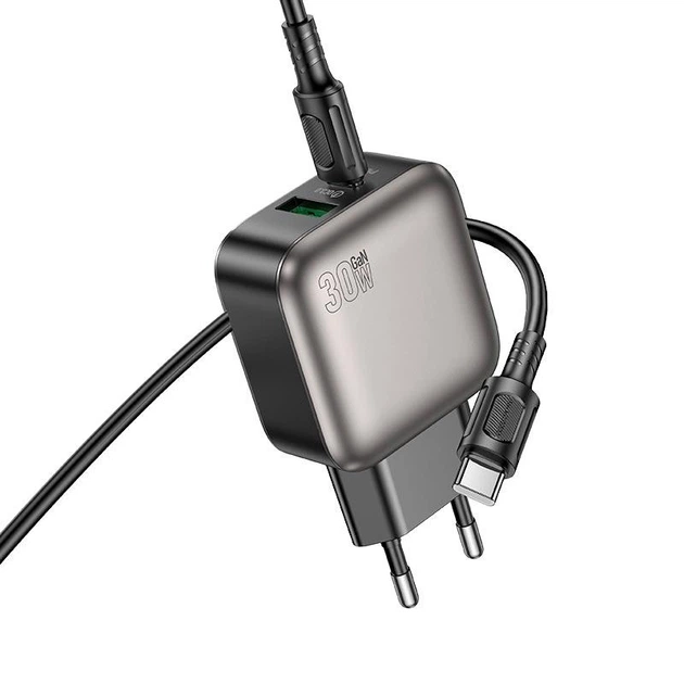 Сетевое зарядное устройство адаптер Borofone BAS55A Absolute charger set |1USB/1Type-C, 30W/3A, быстрая зарядка PD/QC, многоуровневая система защиты| с кабелем Type-C в Type-C |1 м, до 60 Вт| Черный - изображение 5