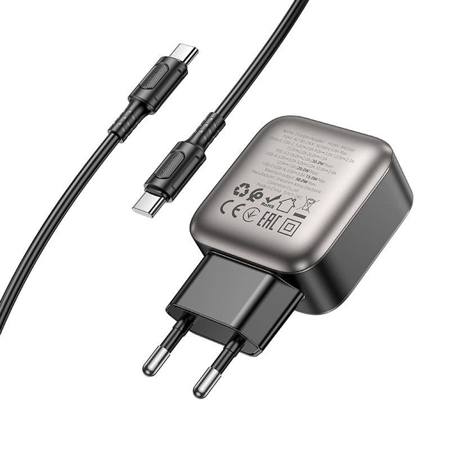 Сетевое зарядное устройство адаптер Borofone BAS55A Absolute charger set |1USB/1Type-C, 30W/3A, быстрая зарядка PD/QC, многоуровневая система защиты| с кабелем Type-C в Type-C |1 м, до 60 Вт| Черный - изображение 7