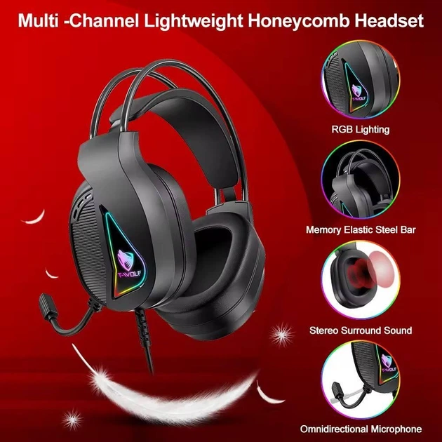 Игровой комплект Gaming Combo 4-in-1 T-Wolf TF-400 (клавиатура, мышь, наушники, коврик) геймерский комплект - изображение 3