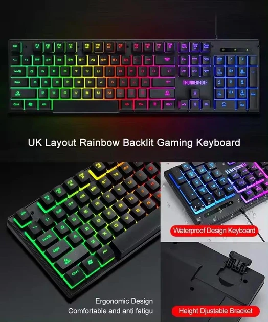 Игровой комплект Gaming Combo 4-in-1 T-Wolf TF-400 (клавиатура, мышь, наушники, коврик) геймерский комплект - изображение 7
