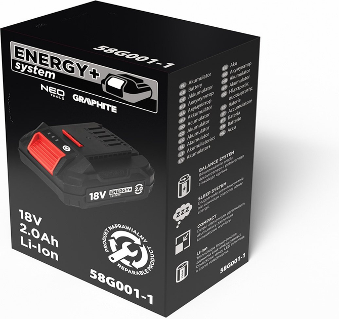 Акумулятор Graphite Energy+ 58G001-1 18 В 2 Ah (5902062996756) - зображення 6