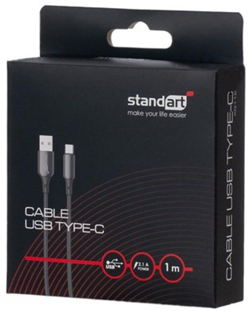Кабель Standart GT-XG112 USB-C - USB-A 1 m Black (GT-XG112-blk-1m) - зображення 2