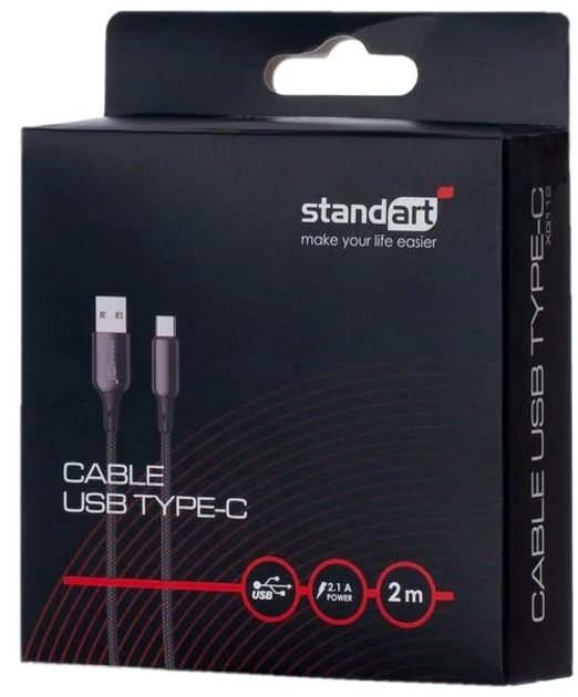 Кабель Standart GT-XG112 USB-C - USB-A 2 m Black (GT-XG112-blk-2m) - зображення 2