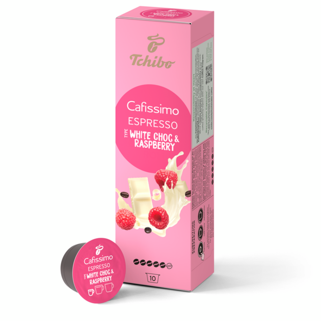 Кава в капсулах Tchibo Cafissimo Espresso White Choc Raspberry 10 шт Caffitaly System - Фото 1 Кава в капсулах Tchibo Cafissimo Espresso White Choc Raspberry 10 шт Caffitaly System - зображення 1