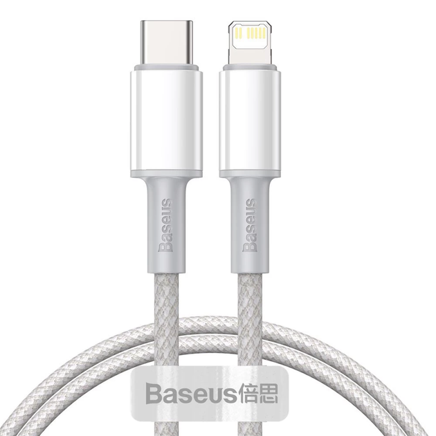 Kabel Baseus High Density Braided USB Type-C - Lightning 1 m White (CATLGD-02) - obraz 1