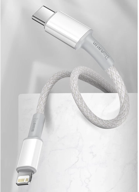 Kabel Baseus High Density Braided USB Type-C - Lightning 1 m White (CATLGD-02) - obraz 7