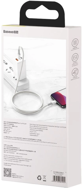 Kabel Baseus High Density Braided USB Type-C - Lightning 1 m White (CATLGD-02) - obraz 14
