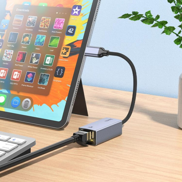 Сетевой адаптер HOCO UA37 Type-C ethernet adapter (1000 Mbps) Metal Gray (6942007647281) - изображение 5