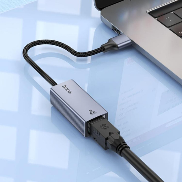 Сетевой адаптер HOCO UA37 USB ethernet adapter (1000 Mbps) Metal Gray (6942007647274) - Фото 4 Сетевой адаптер HOCO UA37 USB ethernet adapter (1000 Mbps) Metal Gray (6942007647274) - изображение 4