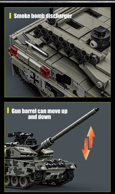 Конструктор Technic на 1009 деталей военный танк Leopard 2A7 танк M1 T90M - изображение 6