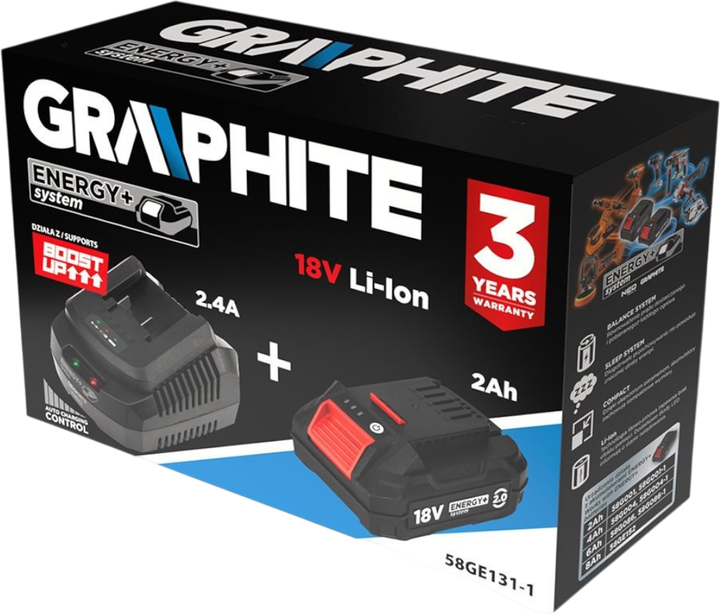 Зарядний комплект Graphite Energy+ акумулятор 2 Ah із зарядним пристроєм 58GE131-1 (5902062117304) - зображення 9