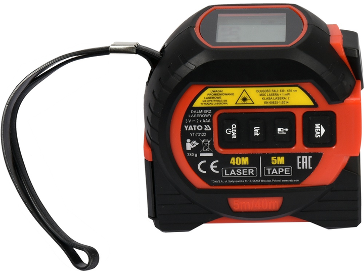 Dalmierz laserowy Yato 40 m z miarą zwijaną 5 m i laserem krzyżowym YT-73122 (5906083067860) - obraz 1