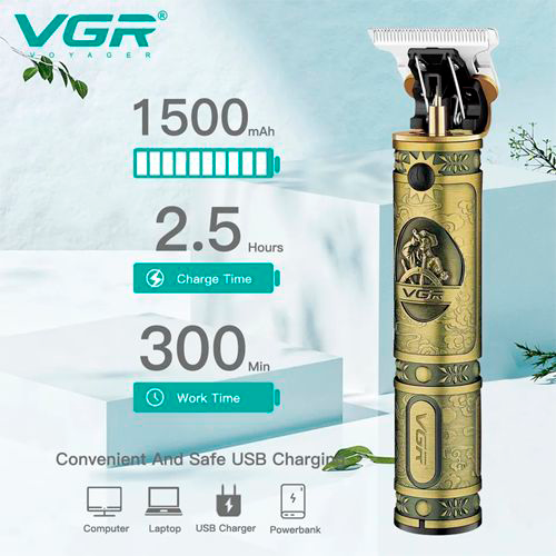Триммер для стрижки волос на аккумуляторе VGR V-085, 3 насадки, АКБ 1500 mAh - изображение 3