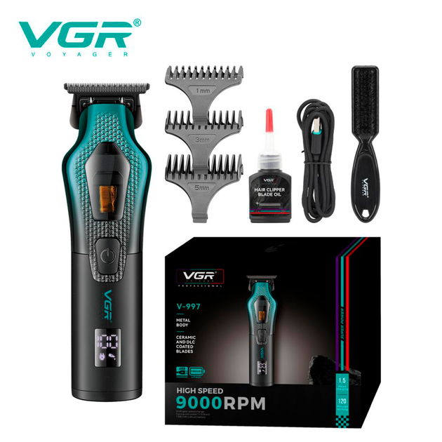 Триммер аккумуляторный для стрижки волос VGR V-997, 8000-11000 RPM, 3 насадки, LED дисплей - изображение 4