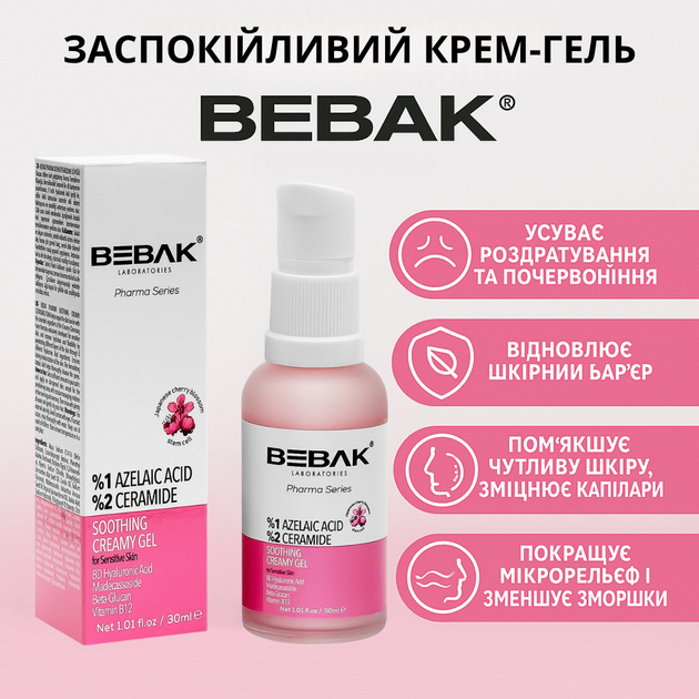 Успокаивающий крем-гель с азелаиновой кислотой для чувствительной кожи Bebak Pharma, 30 мл - изображение 2