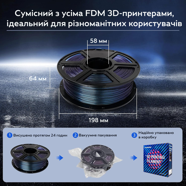 Филамент (пластик для 3D-принтера) PLA Combustion Titanium 1,75 мм 1 кг Kingroon HC145 Metal - Фото 6 Филамент (пластик для 3D-принтера) PLA Combustion Titanium 1,75 мм 1 кг Kingroon HC145 Metal - изображение 6