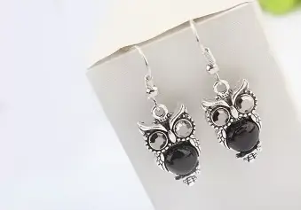 Комплект в форме совы OWL с черным камнем подвеска серьги браслет кулон набор сова - изображение 3
