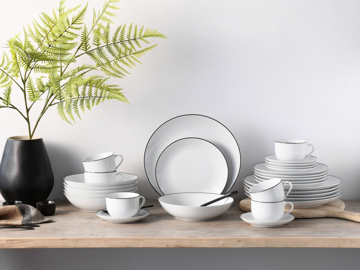 Набор столовой посуды CreaTable Luna Black Line из 30 предметов на 6 персон фарфор белый - изображение 2