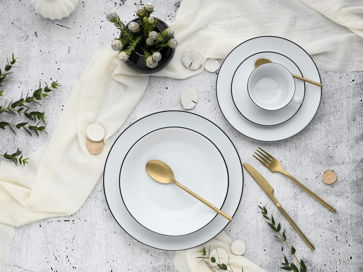 Набор столовой посуды CreaTable Luna Black Line из 30 предметов на 6 персон фарфор белый - изображение 4
