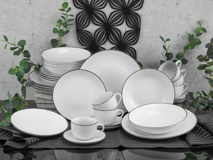 Набор столовой посуды CreaTable Luna Black Line из 30 предметов на 6 персон фарфор белый - изображение 6