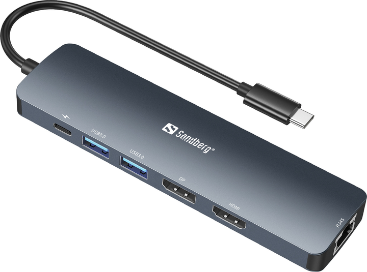 USB-хаб Sandberg 136-43 USB-C 6-in-1 PD 100W 8K DisplayDock (5705730136436) - зображення 2