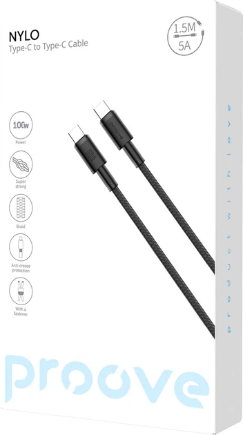 Кабель Proove Nylon Type-C - Type-C 100W 1.5m Black (CCPN11002201) - зображення 2