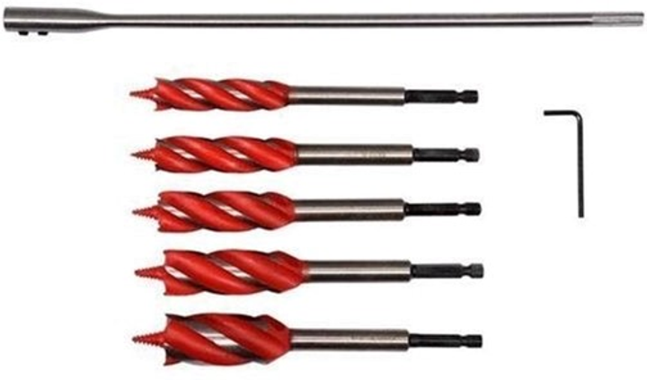 Zestaw wierteł do drewna YATO 16-25 mm 165 mm z 4 sprężynami HEX-1/4" + przedłużka + klucz 7 szt. (YT-44693) - obraz 1
