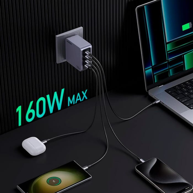Ładowarka sieciowa Ugreen Nexode Pro 160W GaN Fast Charger Grey (UGR-25877) - obraz 5
