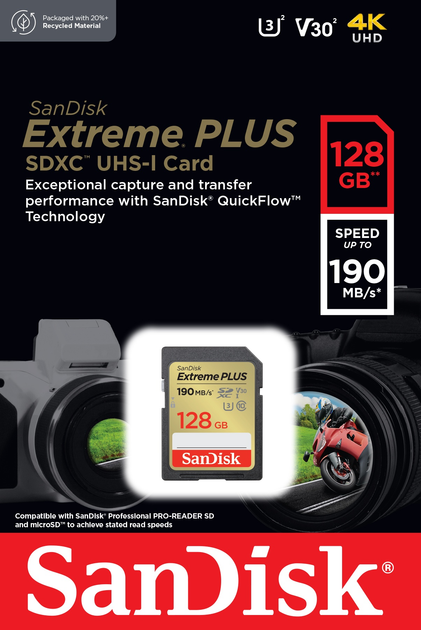 Karta pamięci SanDisk Extreme PLUS SDXC 128GB Class 10 V30 (SDSDXWA-128G-GNCIN) - obraz 2
