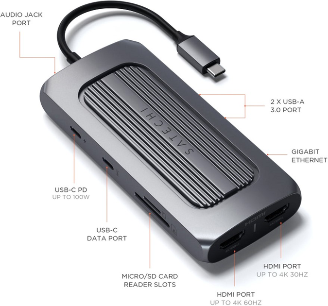 Hub USB Satechi Aluminum USB-C Multi-Port MX Adapter Space Gray (ST-UCMXAM) - obraz 4