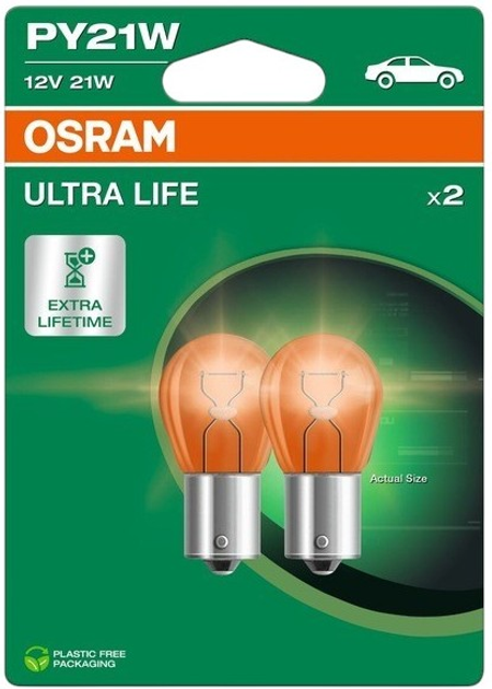 Набір автоламп Osram Ultra Life PY21W 21W 12V Orange 2 шт. (7507ULT-2BL) - зображення 1