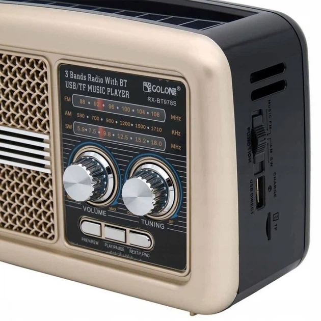 Радиоприемник аккумуляторный Golon RX-BT978S MP3+USB+MicroSD+Bluetooth с солнечной батареей - Фото 2 Радиоприемник аккумуляторный Golon RX-BT978S MP3+USB+MicroSD+Bluetooth с солнечной батареей - зображення 2