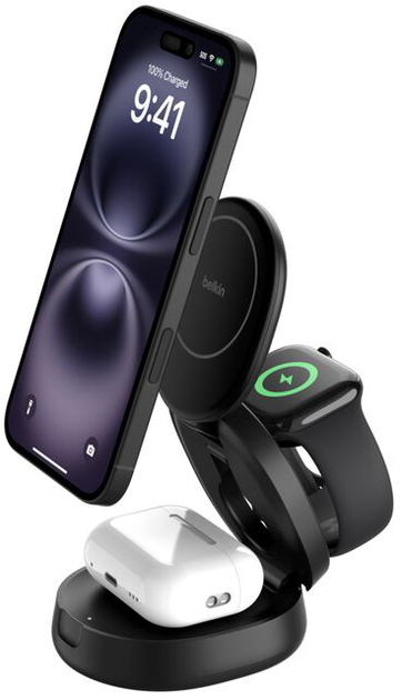 Індукційний зарядний пристрій Belkin BoostCharge 3-in-1 Magnetic Foldable Wireless Charger 15 Вт Black (WIZ034KQBK) - зображення 2