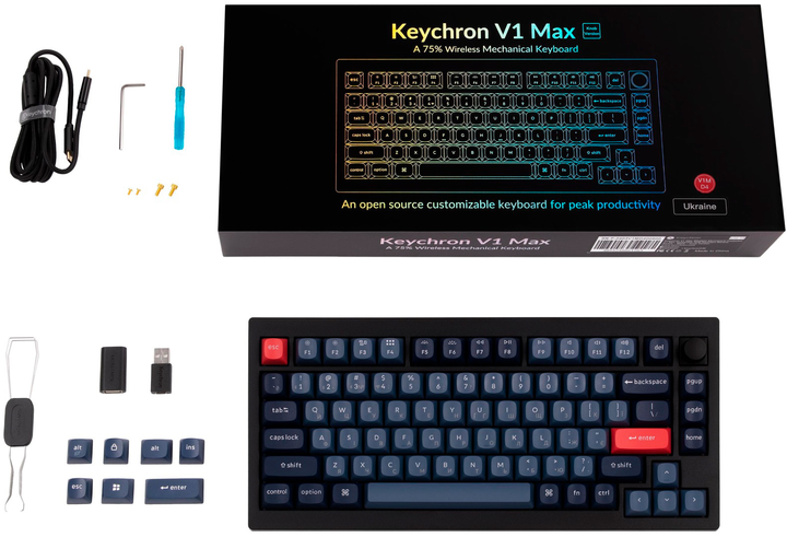 Klawiatura bezprzewodowa Keychron V1 Max Gateron Jupiter Brown QMK Ang./Ukr Wireless/Bluetooth/USB Black (V1MD3_KEYCHRON) - obraz 3